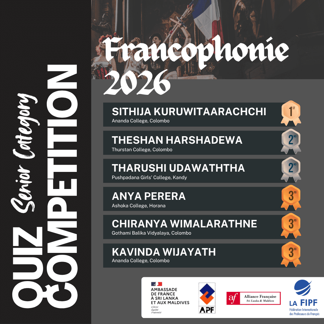 Sithija Kuruwitaarachchi_President of the Ananda College French Club achieved 1st place in the Francophone Quiz Competition organized by the APFSL and the French Embass¥ Colombo